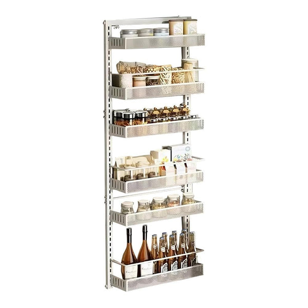 Heavy Duty 6-Tier Metal Over The Door/Wall Mounted Pantry Organizer - Space-Saving Vertical Kitchen Storage Shelf with Hanging Rack, Suitable for Cans, Spices, Pantry Organization - Easy Installation, Door/Wall Mountable