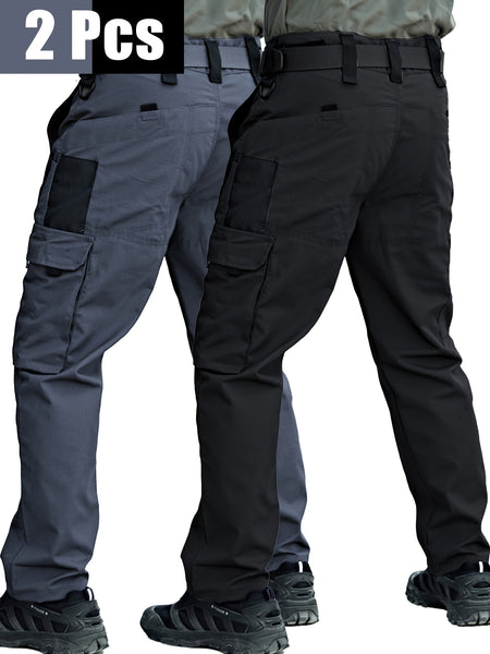2pcs Men's Tactical Cargo Pants, Durable Multi-Pocket Work Pants for Outdoor Construction Work, Hiking And Trekking, Casual Tactical Pants | Adjustable Waist Pants | Hiking Gear (No Belt)