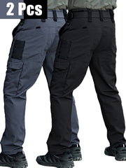 2pcs Men's Tactical Cargo Pants, Durable Multi-Pocket Work Pants for Outdoor Construction Work, Hiking And Trekking, Casual Tactical Pants | Adjustable Waist Pants | Hiking Gear (No Belt)