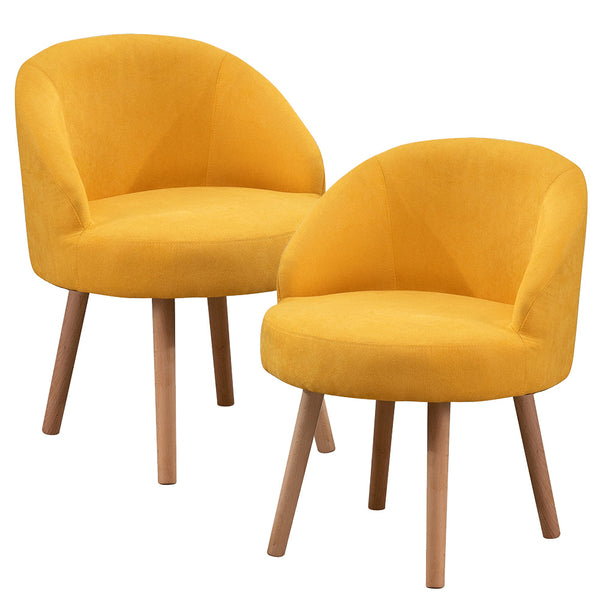 Set of 2 Small Accent Occasional Lounge Sofa, Guest Reception Sofa Chair Office Chair, Tub Chairs Upholstered Fabric with Solid Wood Legs