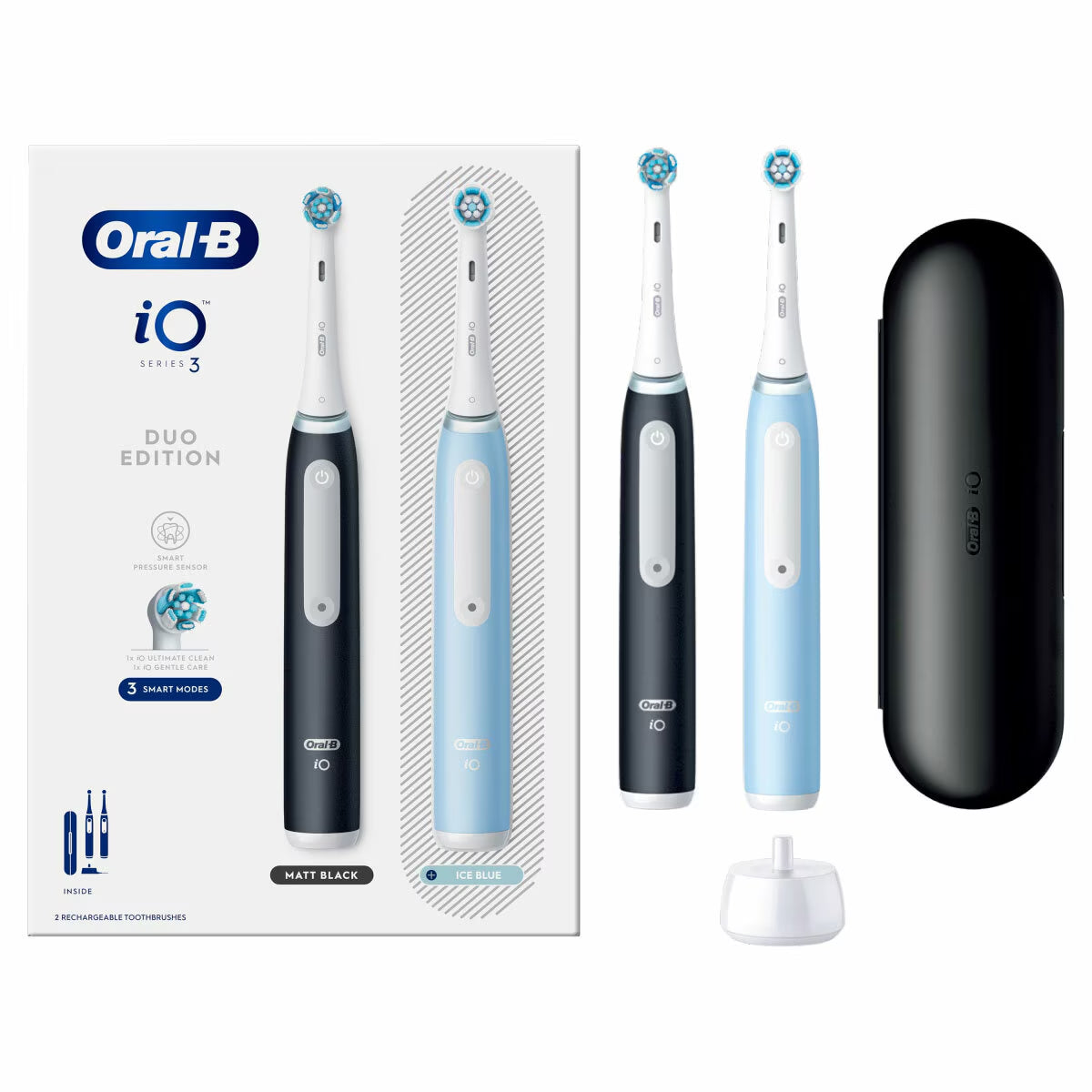 Oral B Io 3 Duo Pack Power Electric Toothbrush, Matt Black & Ice Blue