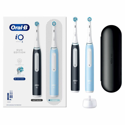 Oral B Io 3 Duo Pack Power Electric Toothbrush, Matt Black & Ice Blue