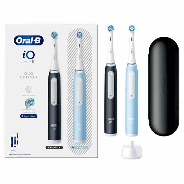 Oral B Io 3 Duo Pack Power Electric Toothbrush, Matt Black & Ice Blue
