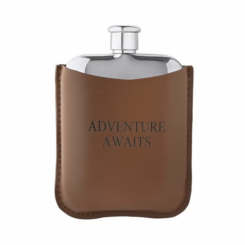 Fred Bennett Stainless Steel Brown Leather Hip Flask, Personalisation Available