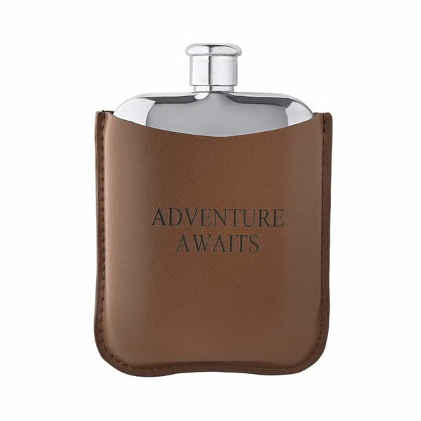 Fred Bennett Stainless Steel Brown Leather Hip Flask, Personalisation Available