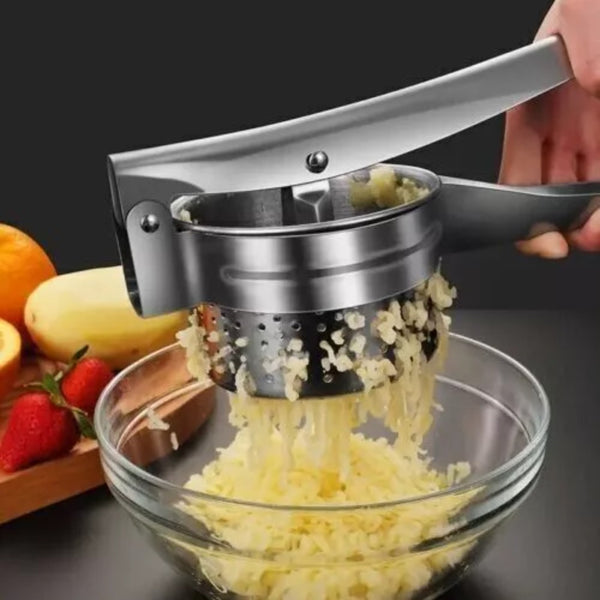 Heavy Duty Stainless Steel Potato Masher, Ricer, Juicer & Vegetable Fruit Press - Commercial & Home Kitchen Use - with Sharp Blades for Potatoes, Carrots, Apples, - Easy-Clean Design - Ideal for Restaurants, Catering, Households -