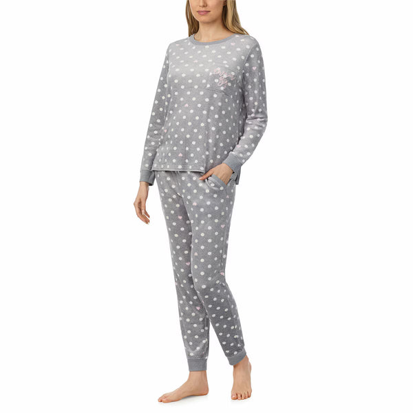 Jane & Bleecker Women'S Silky Plush Pyjama Set in Navy Cherries
