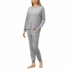 Jane & Bleecker Women'S Silky Plush Pyjama Set in Navy Cherries