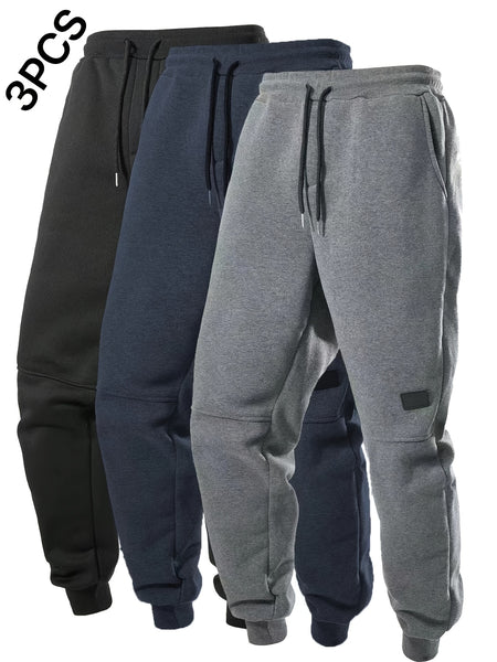 3-Pc Men'S Fall Winter Joggers with Patches on Knees