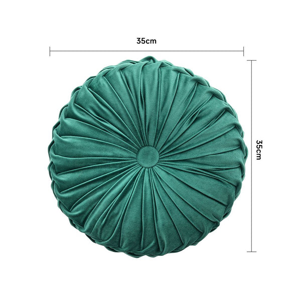 2pcs Premium Round Velvet Pumpkin-Inspired Pleated Waist Bolster Cushions in Dark Green - Exceptionally Plush & Chic Decorative Throw Pillows, Perfect for Sofa, Chair & Floor | Essential Soft Accent Pillows to Instantly Upgrade Easter & Home Decor (Size: