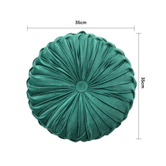 2pcs Premium Round Velvet Pumpkin-Inspired Pleated Waist Bolster Cushions in Dark Green - Exceptionally Plush & Chic Decorative Throw Pillows, Perfect for Sofa, Chair & Floor | Essential Soft Accent Pillows to Instantly Upgrade Easter & Home Decor (Size:
