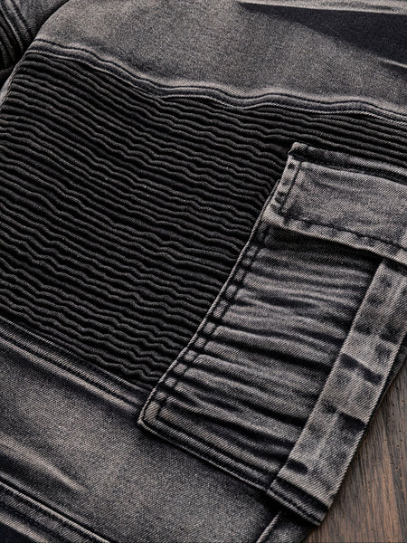 Fashionable Comfortable Street Style Casual All-Match Men'S Individual Multi-Pocket Biker Style Jeans