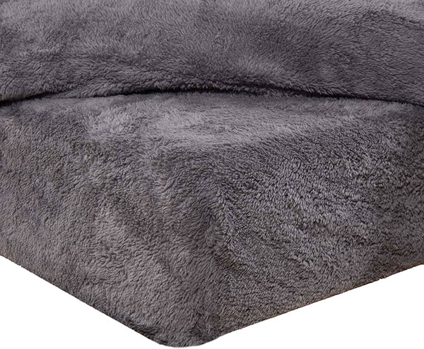 Brentfords Teddy Fleece Fitted Bed Sheet Plain Thermal Warm Soft Luxury Bedding, Charcoal Grey - Double