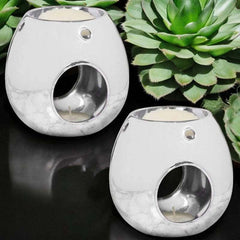 Silver Wax Melt Warmer Oil Tea Light Aroma - 2 PACK - Luxury Glass Round