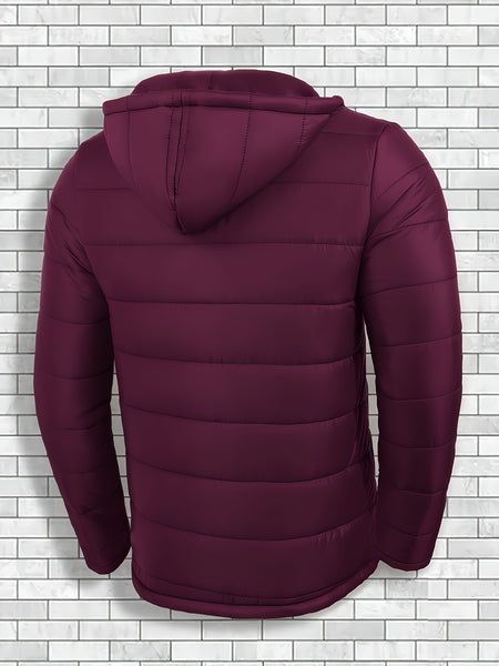 Men'S Outdoor Lightweight Thickened Hooded Windproof Quilted Solid Color Warm Coat