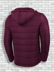 Men'S Outdoor Lightweight Thickened Hooded Windproof Quilted Solid Color Warm Coat