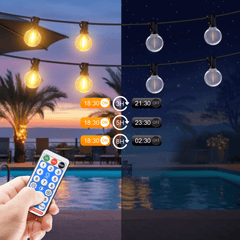 Dimmable Solar Outdoor String Lights - 100ft/60ft/50ft G40 Solar Powered Garden Lights, Remote 3 Timer 8 Modes Waterproof Outside Festoon Lights for Gardens Patios Fences Pergolas