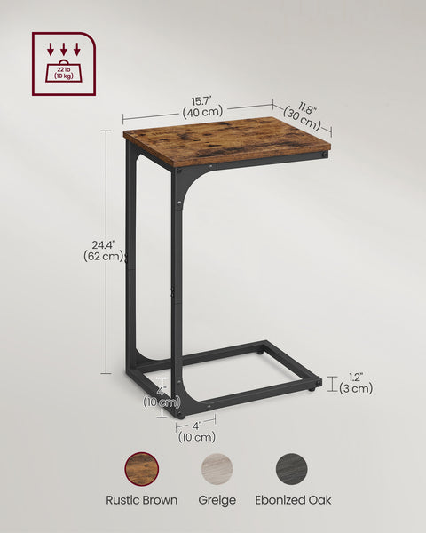 Set of 2 C-Shaped Side Table, Bedside Table, Sofa Side Table, Coffee Table, with Metal Frame, Industrial, for Living Room, Bedroom, Rustic Brown and Black