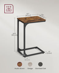 Set of 2 C-Shaped Side Table, Bedside Table, Sofa Side Table, Coffee Table, with Metal Frame, Industrial, for Living Room, Bedroom, Rustic Brown and Black