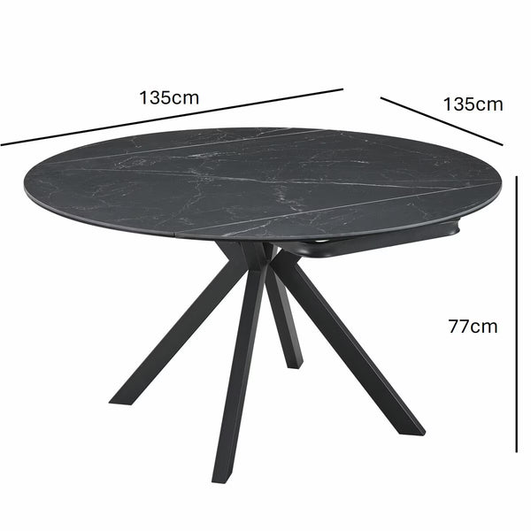 Indus Valley Cavella round Ceramic Extending Dining Table + 4 Grey Chairs