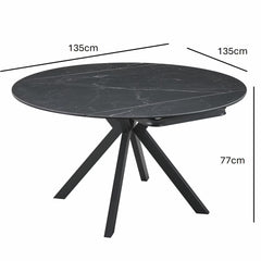 Indus Valley Cavella round Ceramic Extending Dining Table + 4 Grey Chairs