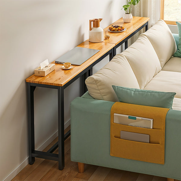 Space Efficient Side Table Single Double Tier Wall Mounted MDF Shelf with Metal Frame Multi Functional Narrow Table with Storage Hallway Bedroom Table 80x20cm Wood Black White Frame