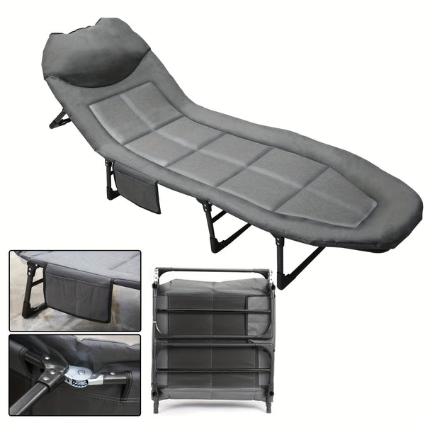 Sun Lounger with Cushion 6-Position Adjustable Folding Sun Lounger Portable 280kg Max. Load Sunloungers with Strap 200x65x32cm Sun Bed for Garden Pools Camping Indoor, Gray