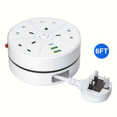 New Multifunctional Power Board/socket, Cable Retractable/cable Tidy, Equipped with 4 Power Sockets, with (2 USB-A) (1 TYPE-C), 2m/6ft Power Cord/automatic Short Circuit Protection Function/easy to Carry/suitable for Home And Office Use.