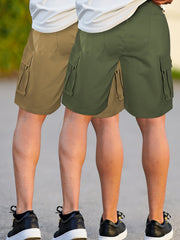 2pcs Men'S Cargo Shorts, Drawstring Waist Multi-Pocket Men'S Shorts