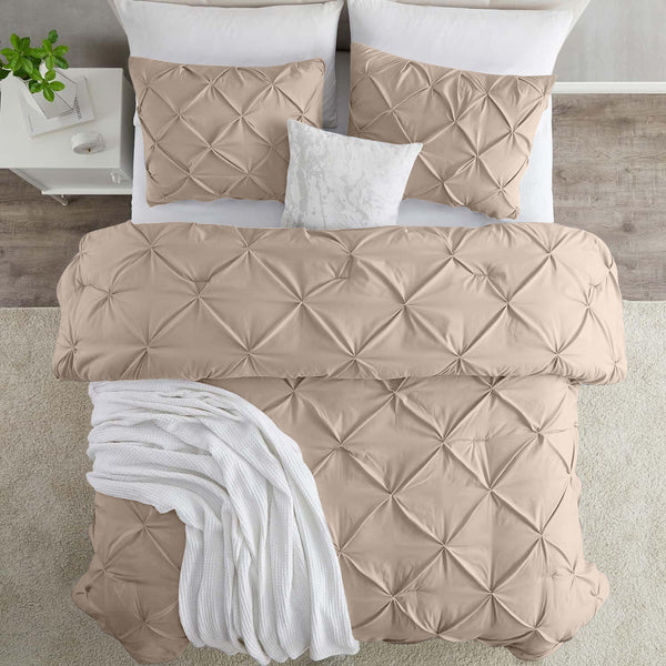 3pcs Pintuck Duvet Cover Set – Reversible Pinch Pleat Design with Pillowcases, Soft & Breathable Microfiber, Button Closure & Corner Ties, Machine Washable, Perfect for Bedroom or Guest Room – All Season