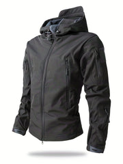 Men'S Winter Soft Shell Jacket with a Hood, Featuring Pockets And a Solid Color, Suitable for Outdoor Wear