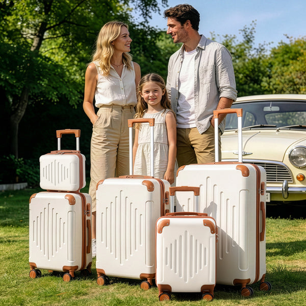4/5pcs Hard Shell Luggage Set, Expandable & Lightweight Hardside Suitcase With 360° Spinner Wheels (12, 16, 20, 24, 28 Inch) - Stylish White Paired With Brown Luggage
