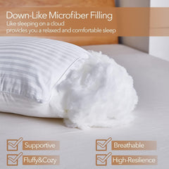 ACL Pillows 2 & 4 Pack with Stripe Cover Hotel Quality Side Sleeper Bounce Back Bed Pillows Premium Filled