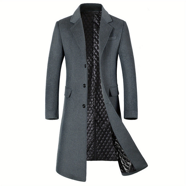 New Autumn/Winter Tweed Overcoat for Men, Long Length, Painted Finish, Warm and Thickened Tweed Outerwear, Men's Casual Wool Blend Jacket Trench Coat