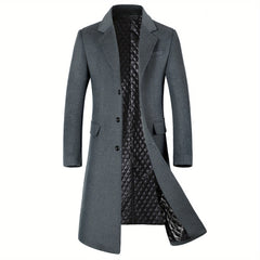 New Autumn/Winter Tweed Overcoat for Men, Long Length, Painted Finish, Warm and Thickened Tweed Outerwear, Men's Casual Wool Blend Jacket Trench Coat