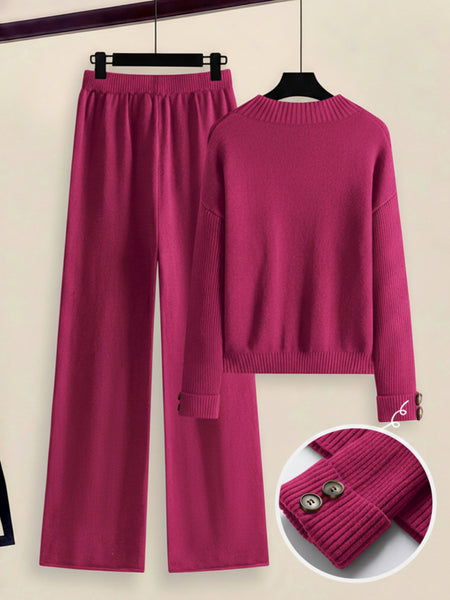 Women's 2pcs Set with Side Stripe| Crewneck Sweater & Relaxed Fit Straight Leg Pants| Soft Loungewear for Spring Autumn | European Casual Y Style