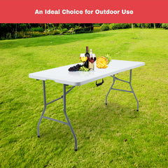 5ft 1.5m Heavy Duty Folding Table, Folding Camping Table with Handles for Outdoor & Indoor Use for BBQ, Picnic, Garden and Office Party