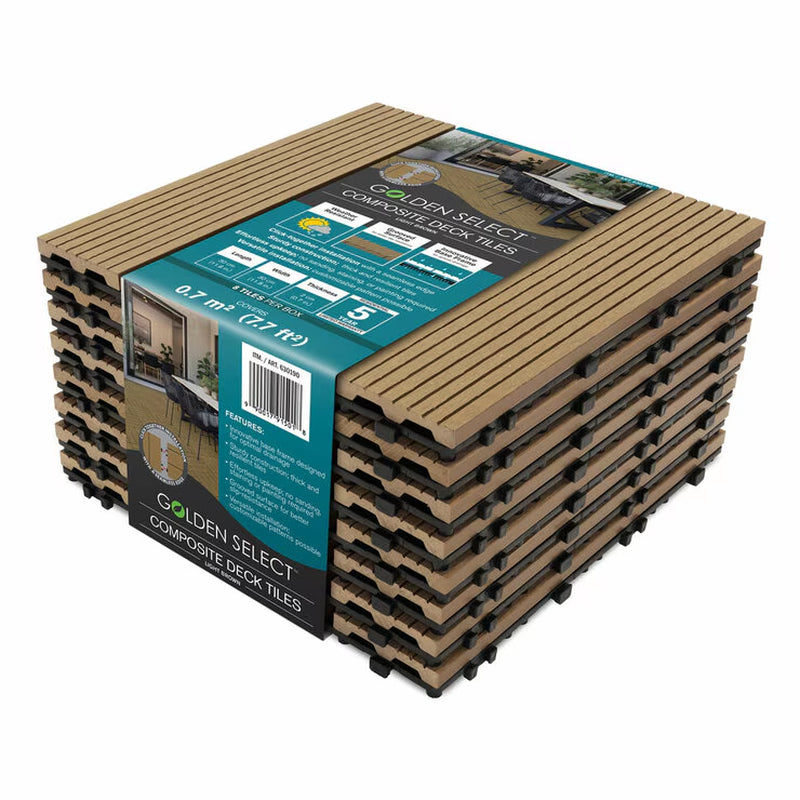 Golden Select Light Brown WPC Deck Tiles - 0.72M² per Pack