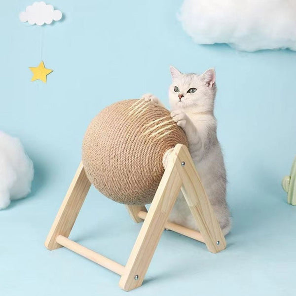 Sisal Ball Cat Scratching Board, Cat Hole Design, Triangular Support Board, Wear-Resistant Cat Scratching Ball Can Be Rotated, Cat Scratching Ball,Relief of Boredom Toys, Natural Wood