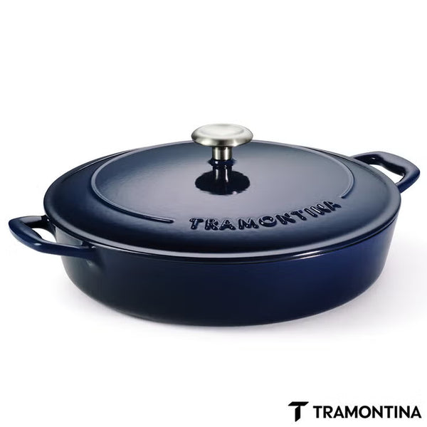 Tramontina Enamel Cast Iron Shallow Casserole Dish, 30Cm / 3.8L in Blue