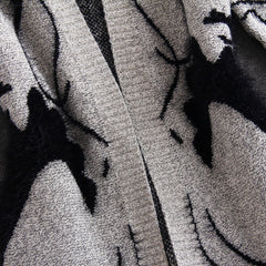 Women'S Abstract Batwing Sleeve Cardigan Sweater - High Neck & Contrast with Greyish- Tones, Mid-Length Casual Winter Fall Jacket, Cozy Character Pattern Design for Layering, Semi-Formal & Casual Attire, Cardigan Sweaters for Women