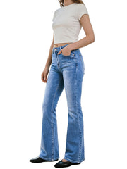 Women's High-Waist Flared Jeans, Vintage Light Blue Stone-Washed Distressed Stretch Denim, Bootcut Jeans, Y2K Vintage Street Style, Jeans, Versatile Long Jeans for Daily Casual Wear, Women's All-Season Style