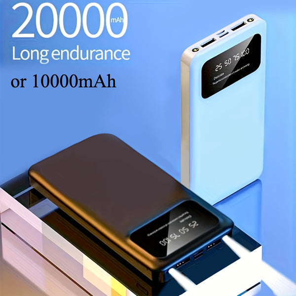 20000/10000mAh Large Capacity Portable Power Bank, Suitable For Charging Android Electronics/ Mobile Phone Devices, Equipped With LED Display/ Dual Output Ports, Portable Emergency Power Supply Device For Outdoor Travel- White/ Black