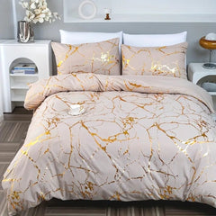 Solid Color Bronzing Stone Pattern Creative Fashion Design Bed Three-piece Set with 2 Pillowcases and 1 Duvet Cover, Soft and Comfortable, Suitable for Bedding in All Seasons, Camel, 135*200cm / 200*200cm / 220*230cm / 230*260cm