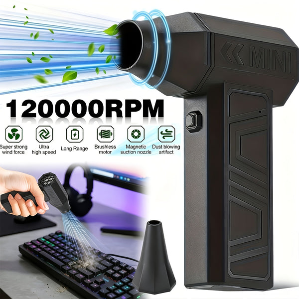 120000 RPM Turbo Jet Blower | USB-C Fast Charging, Three-Speed Powerful Airflow, Multi-Function High-Pressure Handheld Turbo Jet Fan, Dual-Use Car And Home Cleaning Dust Blower, Summer Cooling Fan, Built-in High-Capacity Lithium Batteries