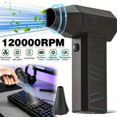 120000 RPM Turbo Jet Blower | USB-C Fast Charging, Three-Speed Powerful Airflow, Multi-Function High-Pressure Handheld Turbo Jet Fan, Dual-Use Car And Home Cleaning Dust Blower, Summer Cooling Fan, Built-in High-Capacity Lithium Batteries