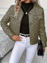 Solid Color Long Sleeve Lapel Detail Quilted Coat
