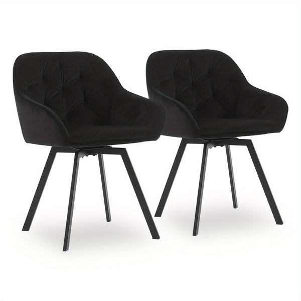 Set Of 2/Set Of 4 Swivel Dining Chairs | Upholstered with Velvet, Arms, Backrest, Metal Legs, Carbon Steel Frame, Memory Foam Filling, Grey, Contemporary Style, Rotatable, No Wheels
