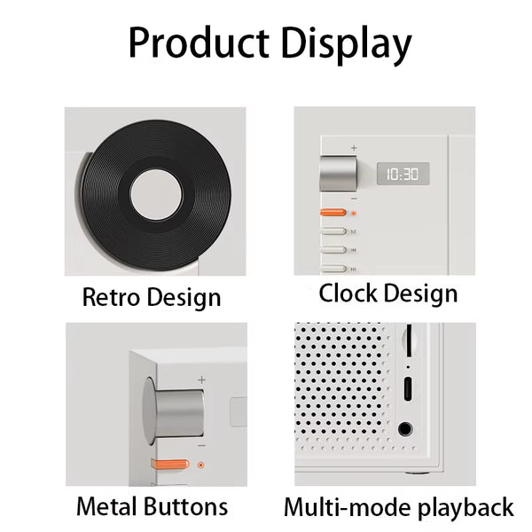 Time Vinyl Record Player Retro Bluetooth Stereo Speakers Small Wireless Clock High Quality Home CD Player
