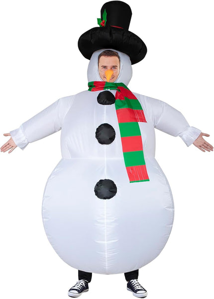 Poptrend Inflatable Snowman Costume Christmas Costume Funny Blow up Snow Man Costumes for Adult Kids Cosplay Fancy Dress Party Costumes